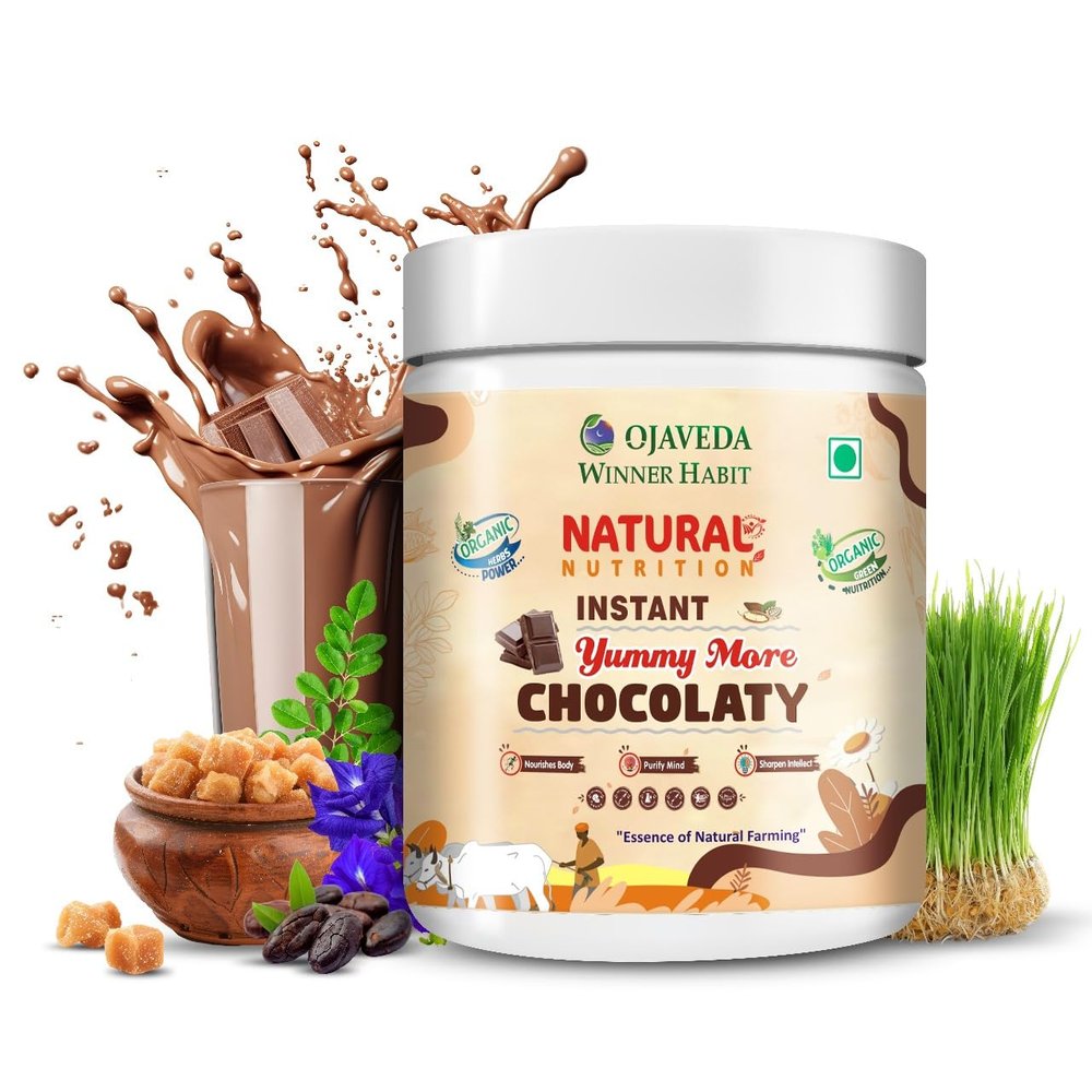 OJAVEDA by OJAS NATURALS Instant Chocolaty More Milk Mix Enriched With Green Nutrition Rich and Creamy Chocolate Beverage for Quick Enjoyment Anytime (250 GM))