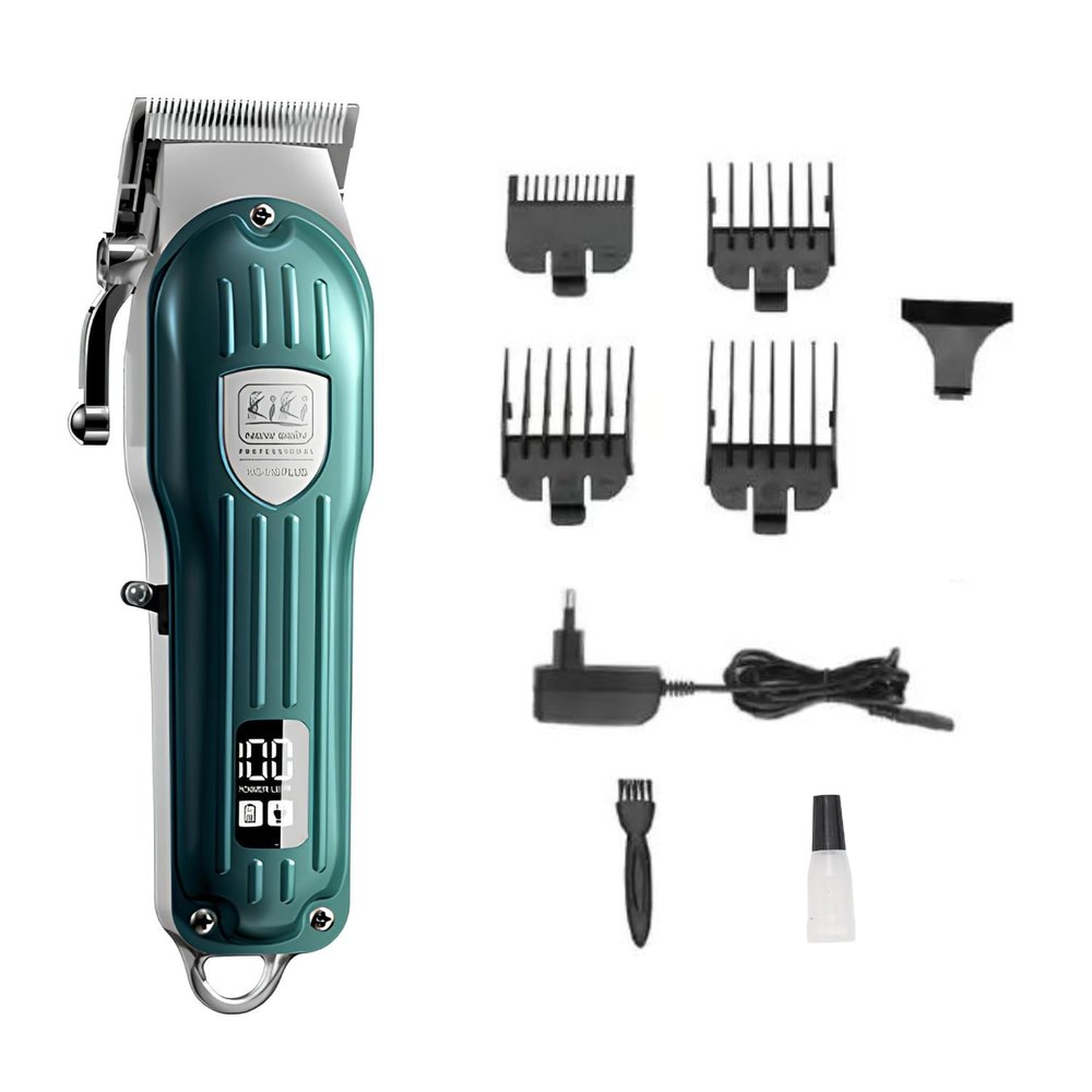 KIKI NEW GAIN NG-116 PLUS Salon Series Professional Cordless Hair Clipper Digital Display 6500 RPM Powerful rotary Motor High Carbon steel 4 Guide Comb Taper Lever Adjustment Runtime: 240 min, Green