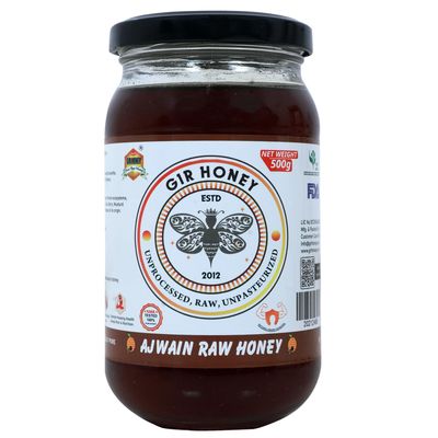 GIR HONEY Ajwain Organic Black Raw Honey | NMR Tested 100% Pure, Unprocessed & Unheated | 500g