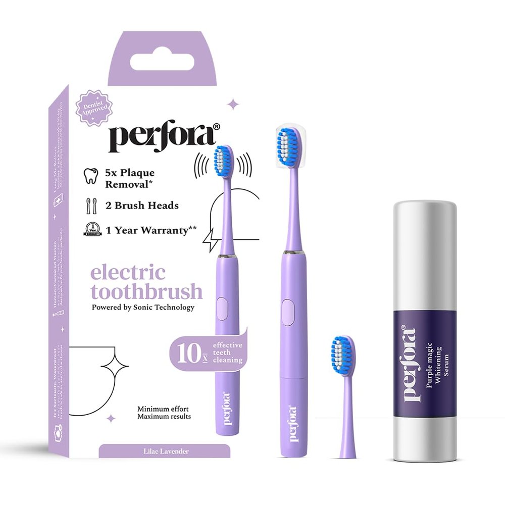 Perfora Adult Teeth Whitening Care|Lilac Lavender Electric Toothbrush|Purple Magic Whitening Serum Toothpaste|Purple Toothpaste For Teeth Whitening|Sls Free & No Artificial Sweetener|Pack Of 2