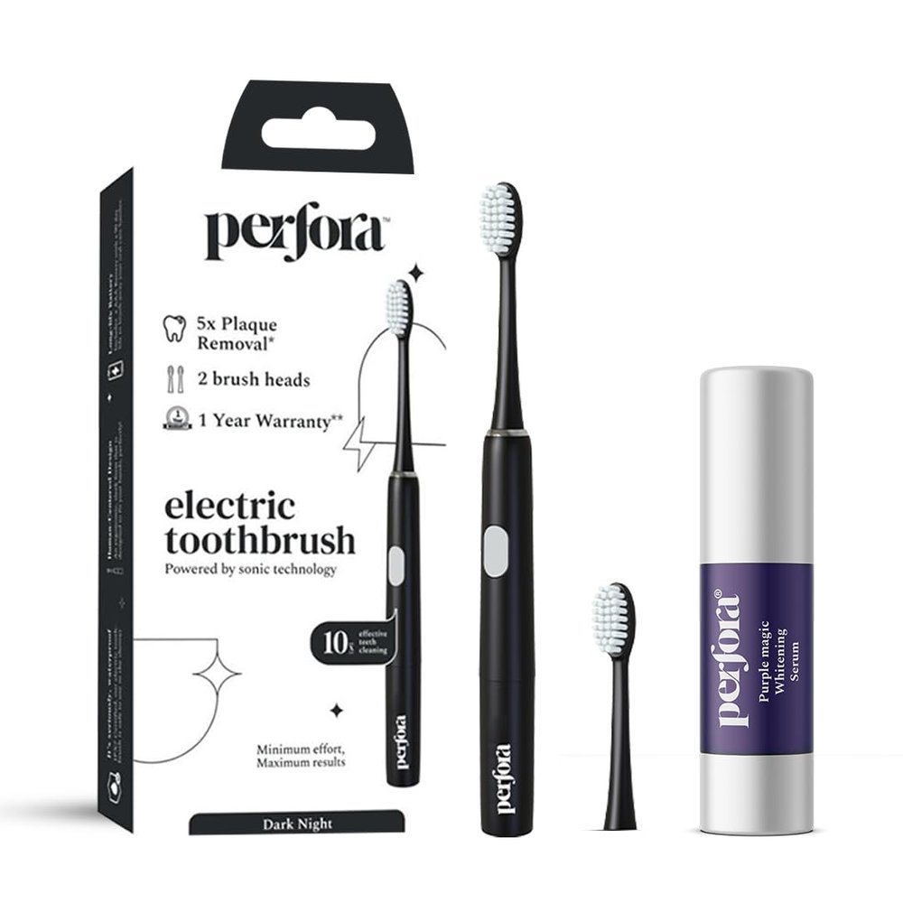 Perfora Teeth Whitening Care|Dark Night Electric Toothbrush|Purple Magic Whitening Serum Toothpaste|Purple Toothpaste For Teeth Whitening|Sls Free & No Artificial Sweetener|Pack Of 2 - Adult