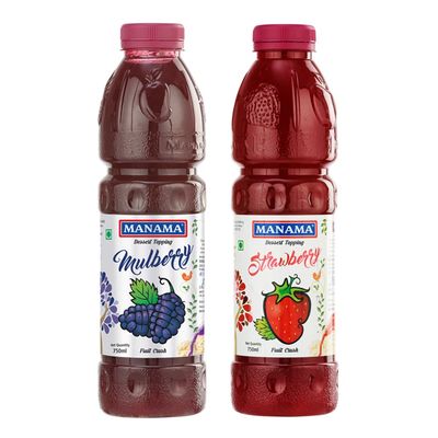 Manama Strawberry Crush and Mulberry Crush | 750ML Each | Topping for Cakes, Pies and Shakes | Pack of 2