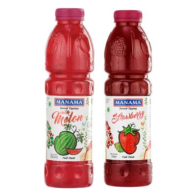 Manama Strawberry Crush and Watermelon Crush | 750ML Each | Topping for Cakes, Pies and Shakes | Pack of 2