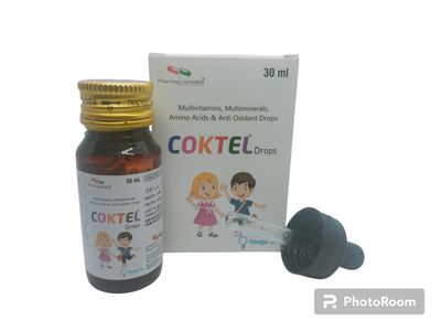 Coktel Drops I Multi Vitamins, Minerals, Aminoacid and Anti oxidant with Omega 3 Fatty Acid, Complete Nutritional Pack I Pack of Two 30ml Plastic Bottle with Dropper