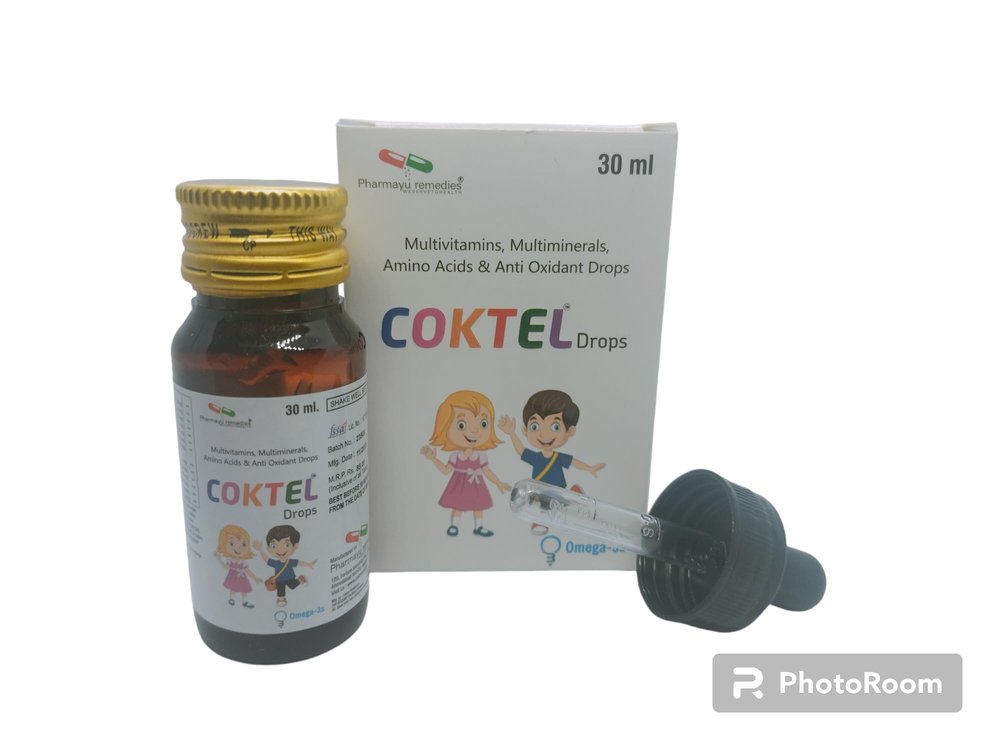 Coktel Drops I Multi Vitamins, Minerals, Aminoacid and Anti oxidant with Omega 3 Fatty Acid, Complete Nutritional Pack I Pack of Two 30ml Plastic Bottle with Dropper