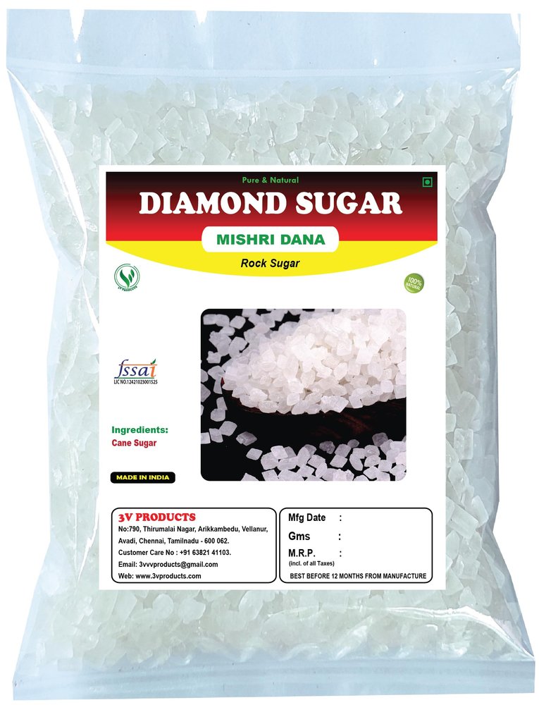 3V PRODUCTS Diamond Sugar 300g | Mishri Dana | Rock Sugar | Diamond Kalkandu | Sugar Crystals for Sweets & Pooja (Pack of 3x100)