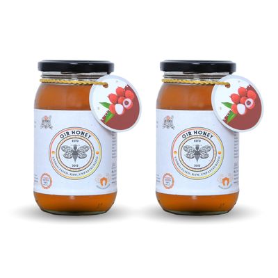 GIR HONEY LYCHEE Organic Raw Honey | NMR Tested 100% Raw & Pure Honey | Unprocessed, Unpasteurized, Unheated & Unadulterated | 500gm Jar (Pack Of 2)