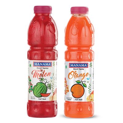 Manama Orange Crush and Watermelon Crush | 750ML Each | Topping for Cakes, Pies and Shakes | Pack of 2