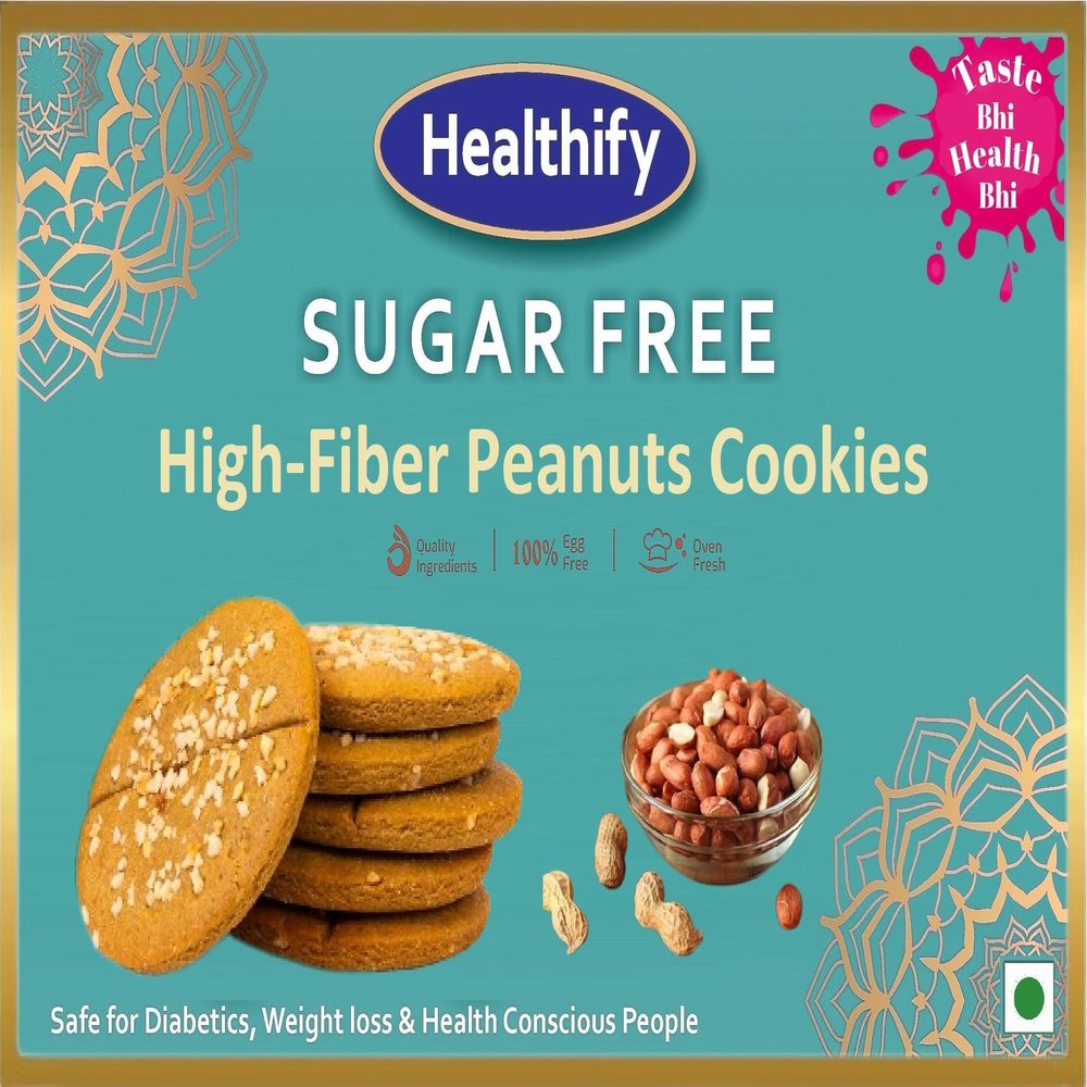 Healthify Peanuts Cookies Sugar Free High Fiber 100% Wholegrain Delicious Cookies No Maida and No Preservatives Baked Healthy Snacks For Diabetic (250 G)