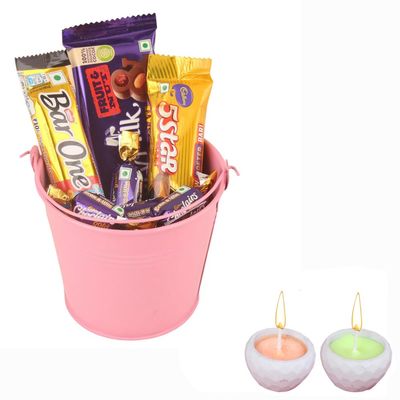 SFU E Com Loaded Caramel With Crunchy Almond Chocolate Hamper| Diwali Chocolate Gift | Premium Diwali Concreate Diya with Chocolate Hamper | Chocolate Gift Hamper | 1271