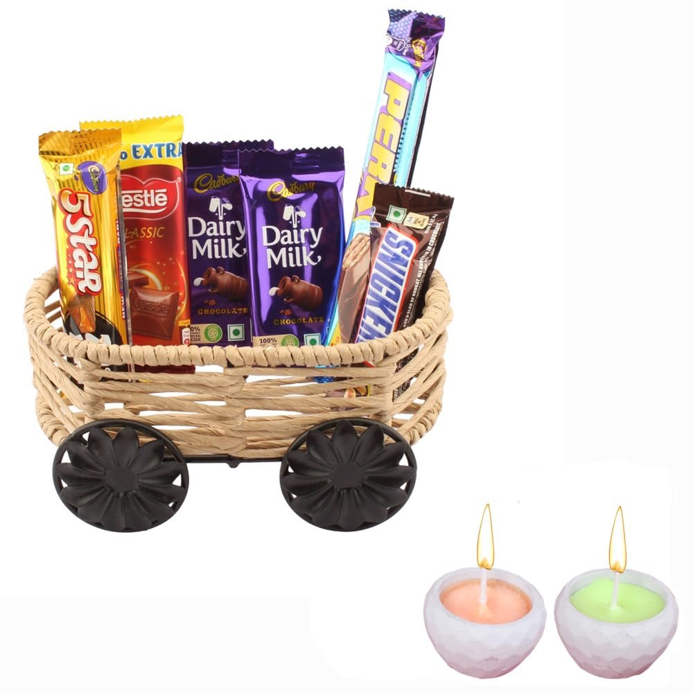 SFU E Com Designer Thread Cart With Pack Of Cadbury Chocolates| Diwali Chocolate Gift | Premium Diwali Concreate Diya with Chocolate Hamper | Chocolate Gift Hamper | 1357