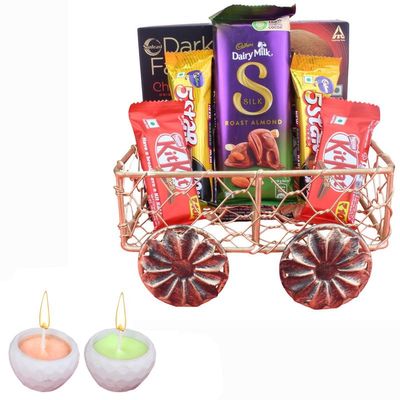 SFU E Com Delicious Roast Almond With Premiuim Chocolate Hamper| Diwali Chocolate Gift | Premium Diwali Concreate Diya with Chocolate Hamper | Chocolate Gift Hamper | 1398