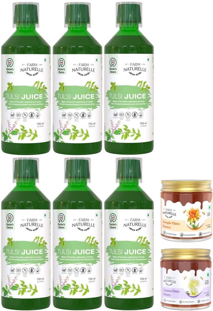 Farm Naturelle - Tulsi Juice 750ml X 6 | Manage Respiratory Health | Boosts Immune System | 90 Day's Pack