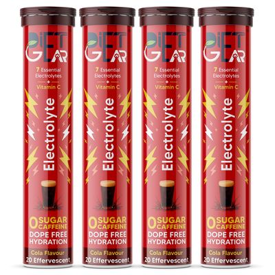 DIET GEAR No Junk Electrolyte | 20 Ltr/80 Servings | Zero Sugar, Zero Caffeine, Zero BS Energy Drink | 7 Electrolytes + Vitamin C That Works as Hard as You Do | Made for Indias Heat & Hustle | Cola Flavour