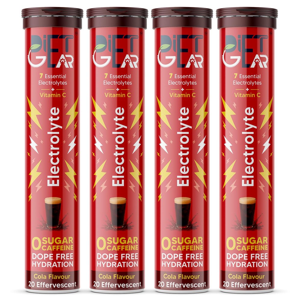 DIET GEAR No Junk Electrolyte | 20 Ltr/80 Servings | Zero Sugar, Zero Caffeine, Zero BS Energy Drink | 7 Electrolytes + Vitamin C That Works as Hard as You Do | Made for Indias Heat & Hustle | Cola Flavour