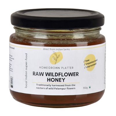 Homegrown Platter Raw Wildflower Honey | Natural sweetener | 100% Pure Honey | Natural Immunity Booster Superfood | Unprocessed & Unpasteurized | Raw Himalayan Wild Honey (350g)