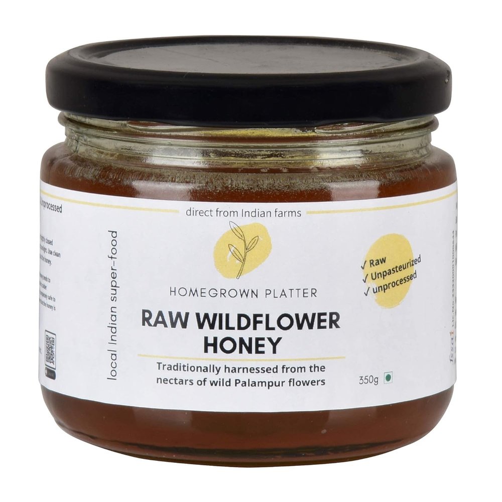 Homegrown Platter Raw Wildflower Honey | Natural sweetener | 100% Pure Honey | Natural Immunity Booster Superfood | Unprocessed & Unpasteurized | Raw Himalayan Wild Honey (350g)