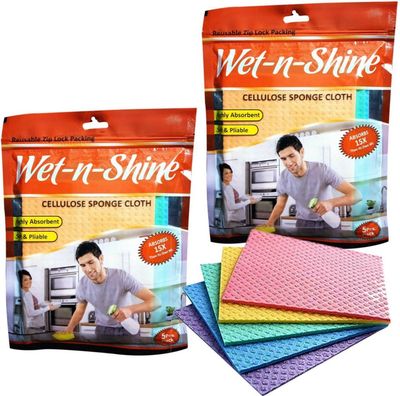 FOUR X Wet N Shine Multipurpose cellulose cloth for daily household uses (pack of 20)
