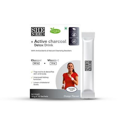 SheNeed +Active Charcoal detox drink-VitC-detoxifies body from toxins,Vegan-Male & female-10x15 Sachets