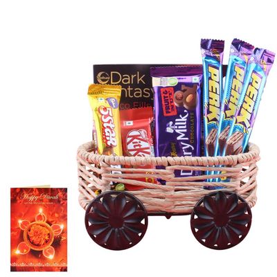SFU E Com Caramel And Crunchy With Beatiful Thread Cart Hamper| Diwali Chocolate Gift | Premium Diwali Greeting Card with Chocolate Hamper | Chocolate Gift Hamper | 1568