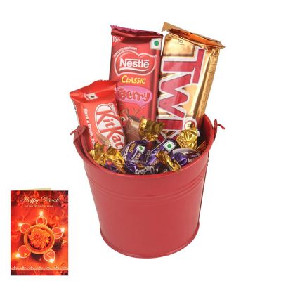 SFU E Com Overloaded Crispy Blast Bucket| Diwali Chocolate Gift | Premium Diwali Greeting Card with Chocolate Hamper | Chocolate Gift Hamper | 1292