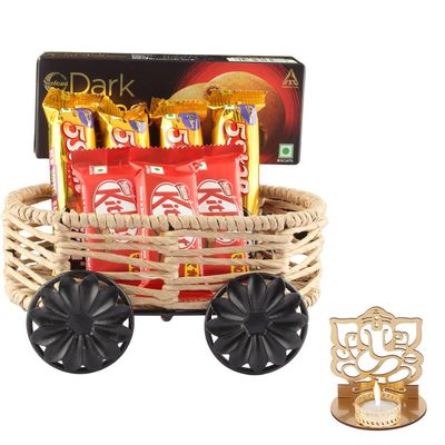 SFU E Com Crispy Blast And Dark Caramel With Delicious Dark Fantasy | Diwali Chocolate Gift | Premium Diwali Ganesh Jee Shadow Idol with Chocolate Hamper | Chocolate Gift Hamper | 1309
