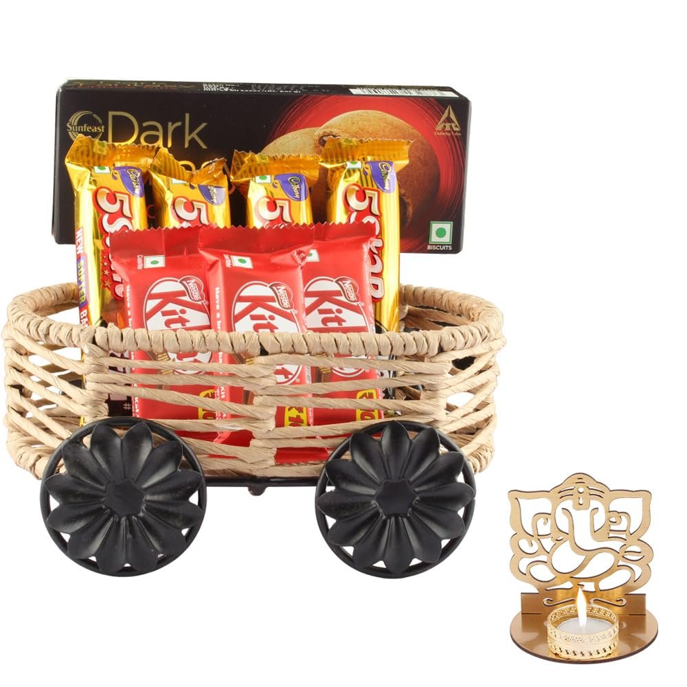 SFU E Com Crispy Blast And Dark Caramel With Delicious Dark Fantasy | Diwali Chocolate Gift | Premium Diwali Ganesh Jee Shadow Idol with Chocolate Hamper | Chocolate Gift Hamper | 1309