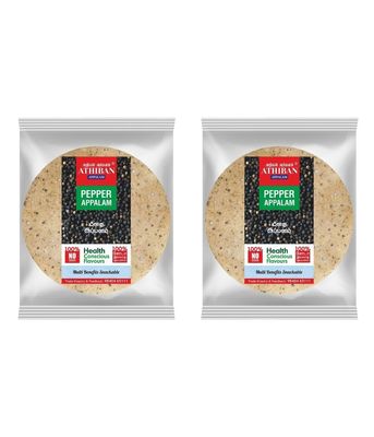 Athiban Appalam Pepper Appalam| 100% No Soda Added| 4.5 Diameter (Pack of 2)