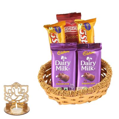 SFU E Com Milky Cabdury With Classic Nestle Chocolate| Diwali Chocolate Gift | Premium Diwali Ganesh Jee Shadow Idol with Chocolate Hamper | Chocolate Gift Hamper | 1206