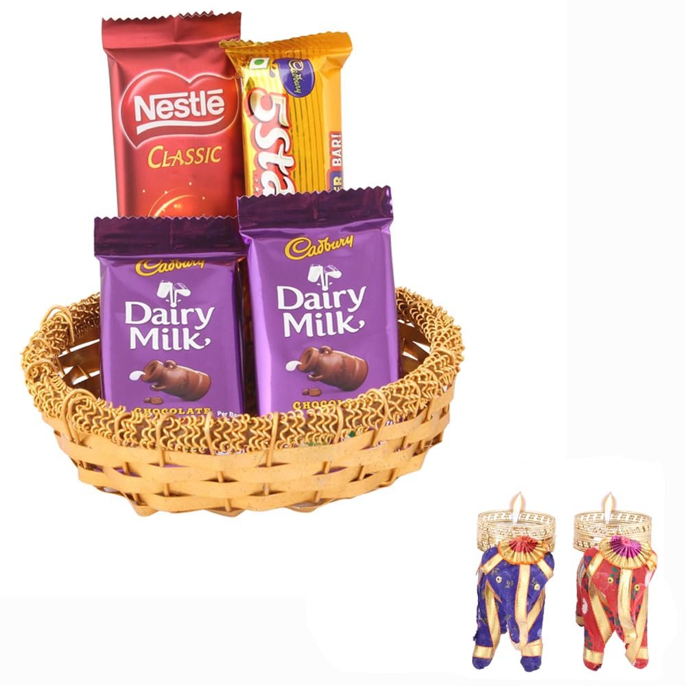 SFU E Com Milky Dariy Milk With Classic Nestle Golden Katori| Diwali Chocolate Gift | Premium Diwali Elephant Diya with Chocolate Hamper | Chocolate Gift Hamper | 1205