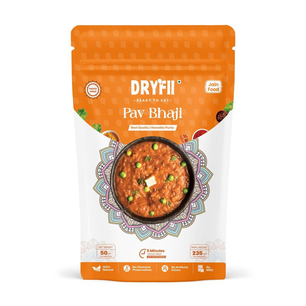 Dryfii Jain Pav Bhaji | Ready-to-Eat-Food | No Onion No Garlic | Instant Meal | Freeze Dried | Dehydrated Weight 55 g | Rehydrated Weight 250 g