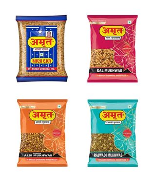 AMRUT Mukhwas Combo Pack  Dhanadal, Rajwadi, Alsi & Dal Mukhwas (200g Each) | Crunchy Traditional Indian Digestive Mouth Freshener | Ready-to-Eat After-Meal Snack | Pack of 4  800g Total