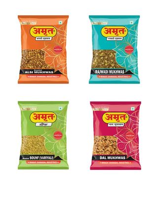 AMRUT Mukhwas Combo Pack  Rajwadi, Alsi, Dal & Saunf (200g Each) | Crunchy Traditional Indian Digestive Mouth Freshener | Ready-to-Eat After-Meal Snack | Pack of 4  800g Total