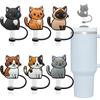 6PCS Cat Straw Toppers Silicone Straw Cover, Cute Straw Covers Reusable Dust-Proof Drinking Straw Caps Covers, Suitable for 8-10mm Drinking Straws Toppers view 1
