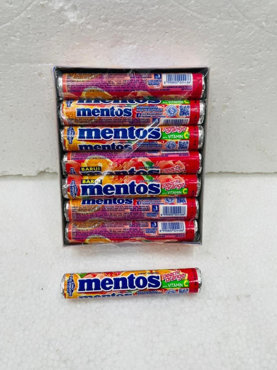 Mentos Roll Chewing Gum Roll 29g Each - Box of 14 (Peach-Orange)