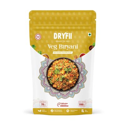 Dryfii Ready-to-Eat Instant Veg Biryani | Pure Veg | Freeze Dried | Rehydrated Weight 250 g
