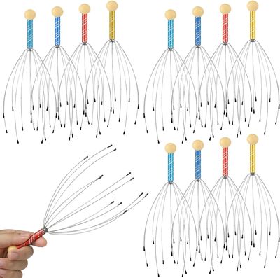 4 Pc Scalp Massager Manual Head Massager Christmas Relaxing Gifts Handheld Steel Wire Head Scratcher with Wooden Handle for Body Head Home Office Spa Stress Relief Relaxation Women Men Gift