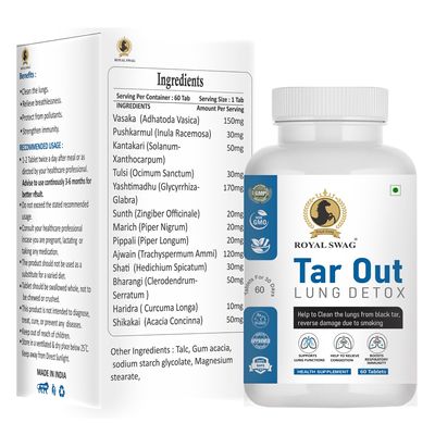 Royal Swag Tar Our Lung Tablets Ayurvedic (60 count) Made with Natural Extracts, Non-GMO and Vegetarian - Herbal Supplement for Lung Detoxification and Cleansing for Smokers and Non-Smokers