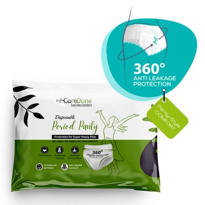 Caredone Ultra Absorbent Disposable Period Panties, S-XL, 0% Leaks, Sanitary protection for women & Girls, Maternity Delivery Panty, 360 Protection, Postpartum & Overnight use, Heavy Flow. (L, 5)