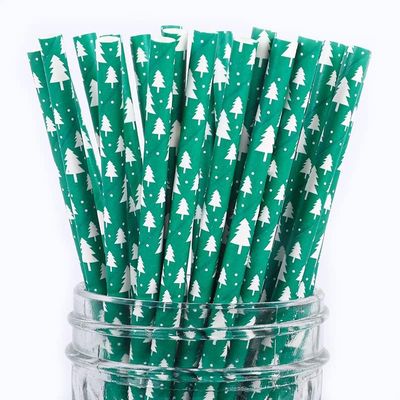 The Decor Wick Christmas Style Paper Straws for Drinking 50 Pieces | Completely Bio Degradable | Perfect for Cool Drinks (Green)