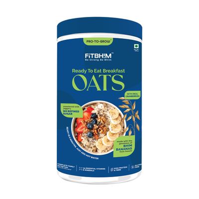 ProToGrow Ready to Eat Oats with Bhim Banana & Real Cranberries - 300g Jar | High Dietary Fibre & Protein Rich | No Refined Sugar | Gluten Free | Healthy Breakfast for all Ages