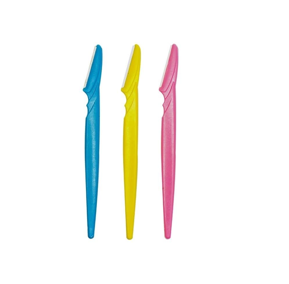 VOIISH Eyebrow and Face Razor - Instant & Painless Hair Removal for Eyebrows, Upper Lip, Chin, Peach Fuzz | Stainless Steel Blade & Firm Grip - Pack of 3 (Color May Vary)