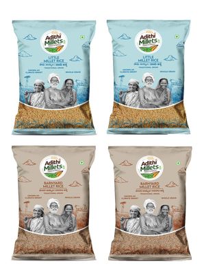 Adithi Millets 2kg Combo | 4 Packs of 500g Each | 100% Organic Little & Barnyard Millet | Unpolished Whole Grain, Gluten-Free Superfood, High Fiber & Protein, Healthy Diet