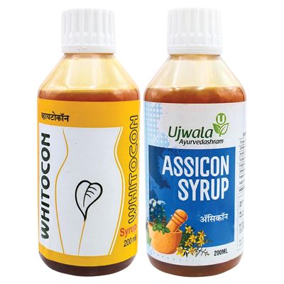 Ujwala Ayurvedashram Whitocon And Assicon Syrup Combi Kit For Leucorrhoea, Pcos, Pcod And Irregular Period