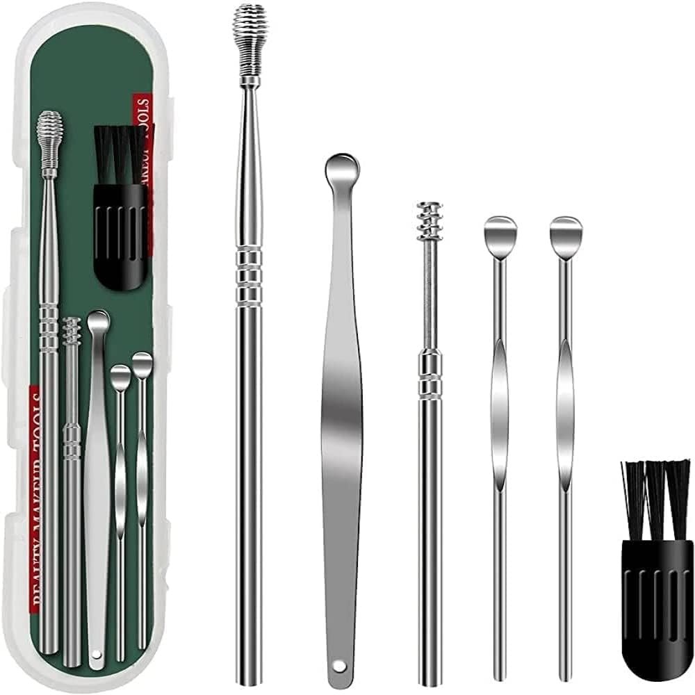 6 Pcs Ear Cleaner Tool Kit with a Storage Box Ear Wax Removal Curette Kit, Ear Cleaning Tool Set, Stainless Steel Ear Wax Remover Tool, Ear Pick Cleaning Set, Ear Wax Health Care Tool Set
