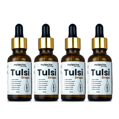 myUpchar Tulsi Drops - Sourced 5 Rare Tulsi from Himalayan range | Purified Tulsi Extract - Colorless and Odorless | Immunity Booster, Relieve Cough & Cold - 30ml (Pack of 4)