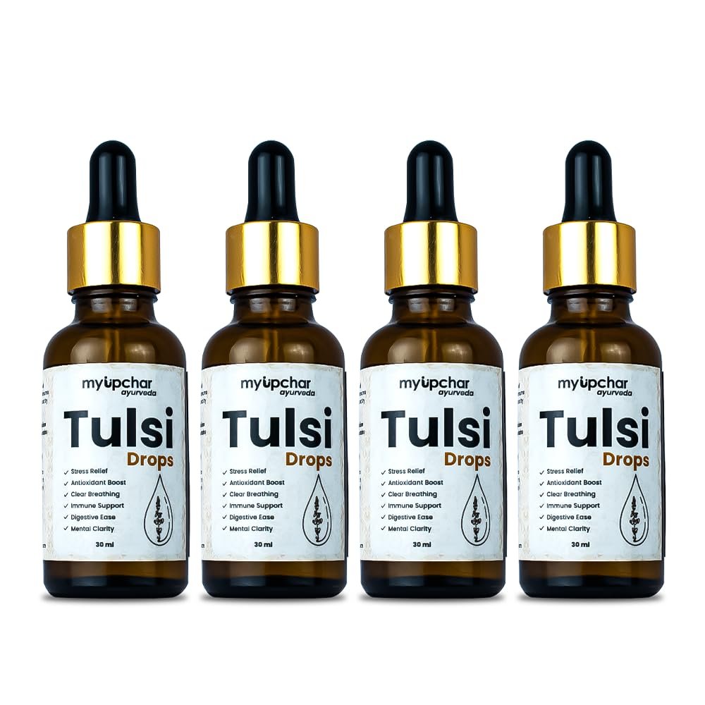 myUpchar Tulsi Drops - Sourced 5 Rare Tulsi from Himalayan range | Purified Tulsi Extract - Colorless and Odorless | Immunity Booster, Relieve Cough & Cold - 30ml (Pack of 4)