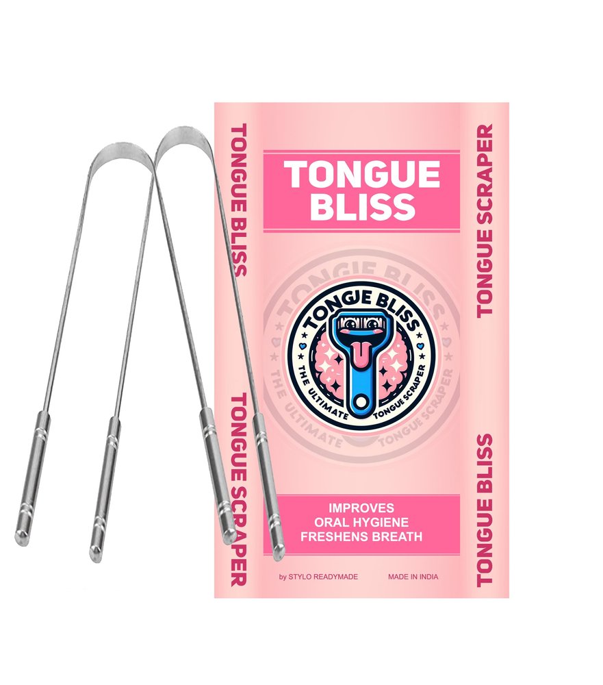 Bague Tongue Scraper for Adults Stainless steel for Managing Oral Health Reduces Bad Breath Supports Digestive Health Comfortable & Flexible Handle Easy & Safe to Use pack of 2