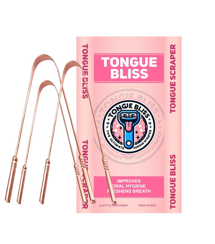 Bague Copper Tongue Cleaner for Managing Oral Health Reduces Bad Breath Supports Digestive Health Comfortable & Flexible Handle Easy & Safe to Use pack of 3
