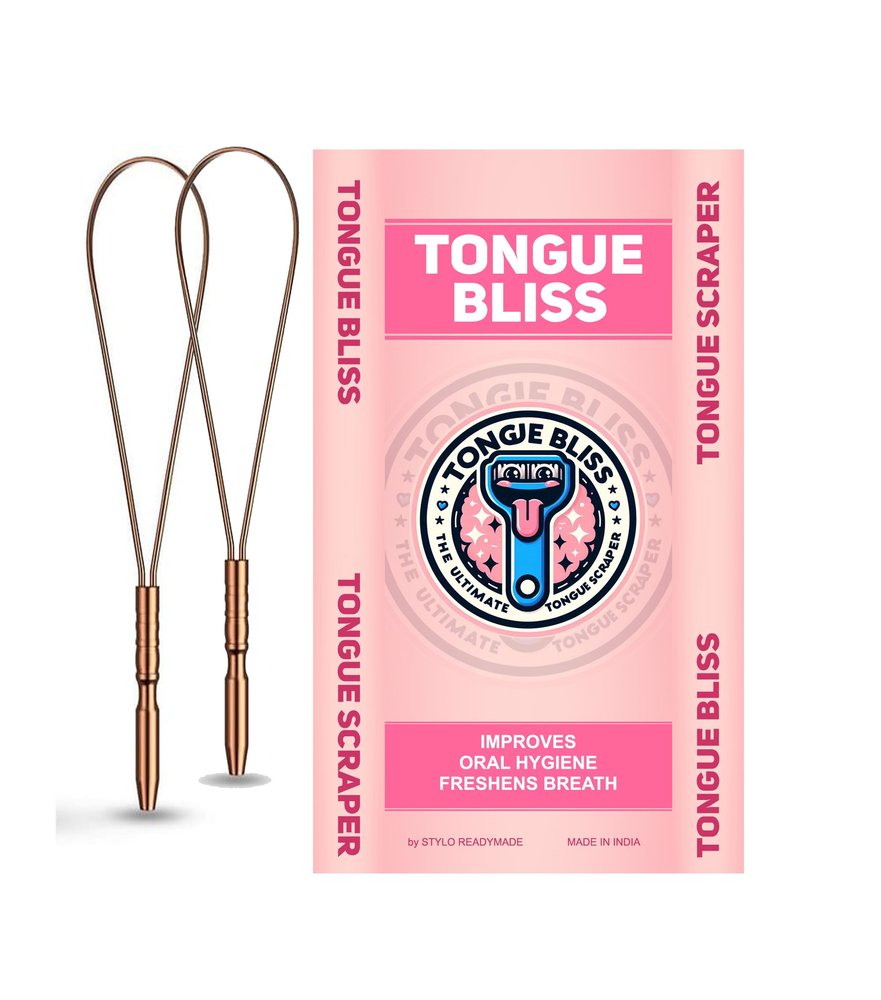 Bague Copper Tongue Cleaner with loop for Managing Oral Health Reduces Bad Breath Supports Digestive Health Comfortable & Flexible Handle Easy & Safe to Use pack of 2